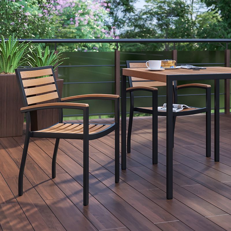 Flash Furniture Outdoor Stackable Faux Teak Dining Chair 2-piece Set