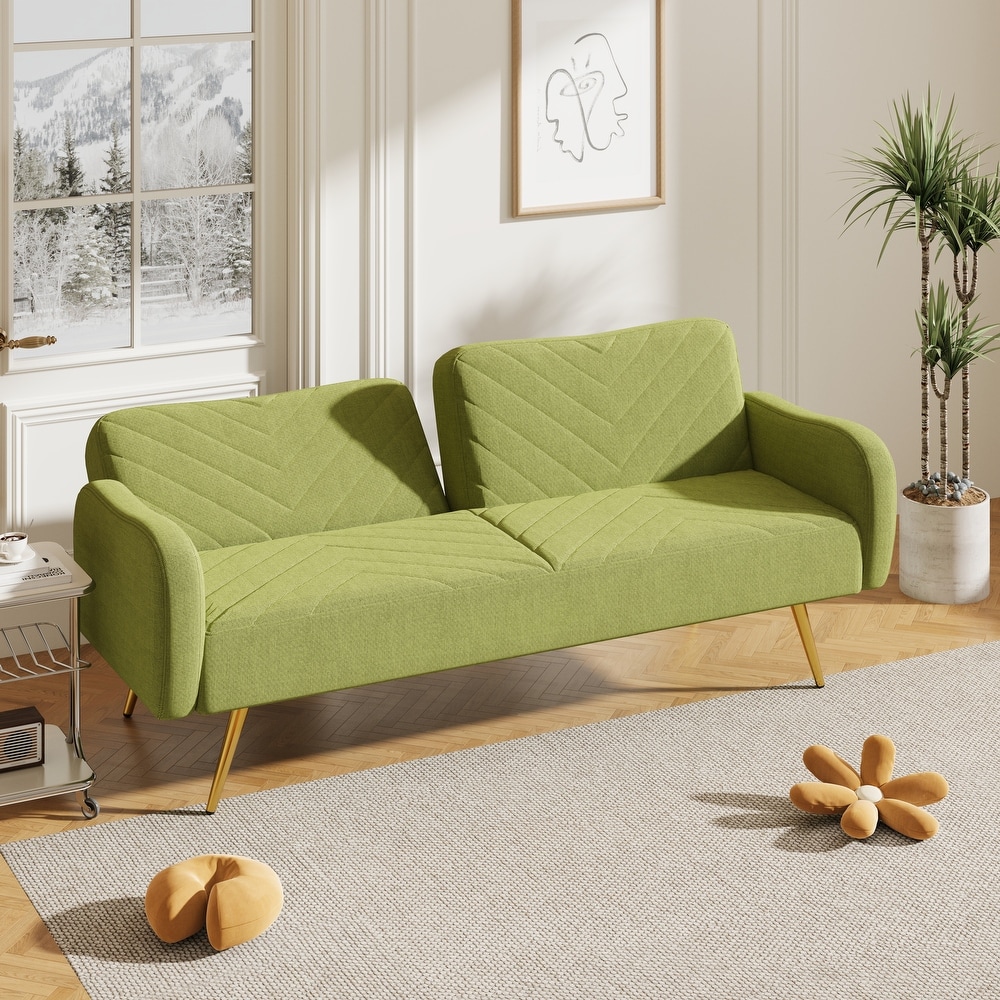 Linen Fabric Recliner Loveseat Sleeper Sofa with Split Back and 2 Throw Pillows for Living Room  Convertible Sofa Bed  Green