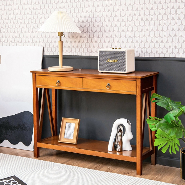 Console Table with 2 Drawer Storage Shelf for Entryway Hallway - 42