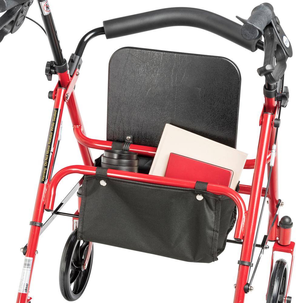 Drive Medical Four Wheel Rollator Rolling Walker with Fold Up Removable Back Support Red 10257RD-1