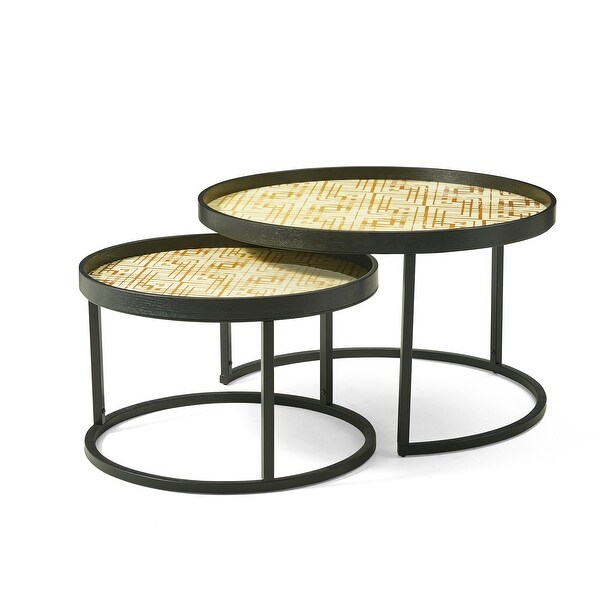 Glitzhome Set of 2 Modern Round Nesting Coffee Table Accent Set