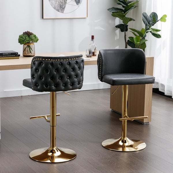 Adjusatble Seat Height Swivel Barstools with The Whole Back Tufted for Home Pub and Kitchen Island (Set of 2)