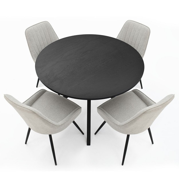 43 x27 x27 Jones Solid Black Grain Round Dining Table With 4 Upholstered Fabric Tiny Armchairs With Metal Legs the Pop Maison