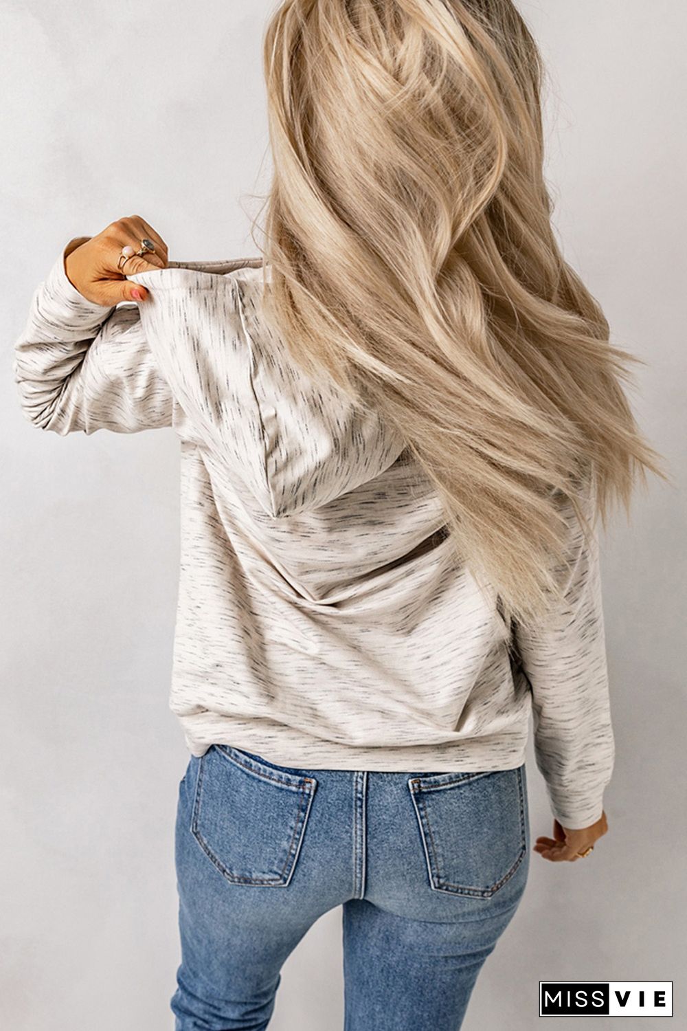 White Marbled Drawstring Cropped Hoodie