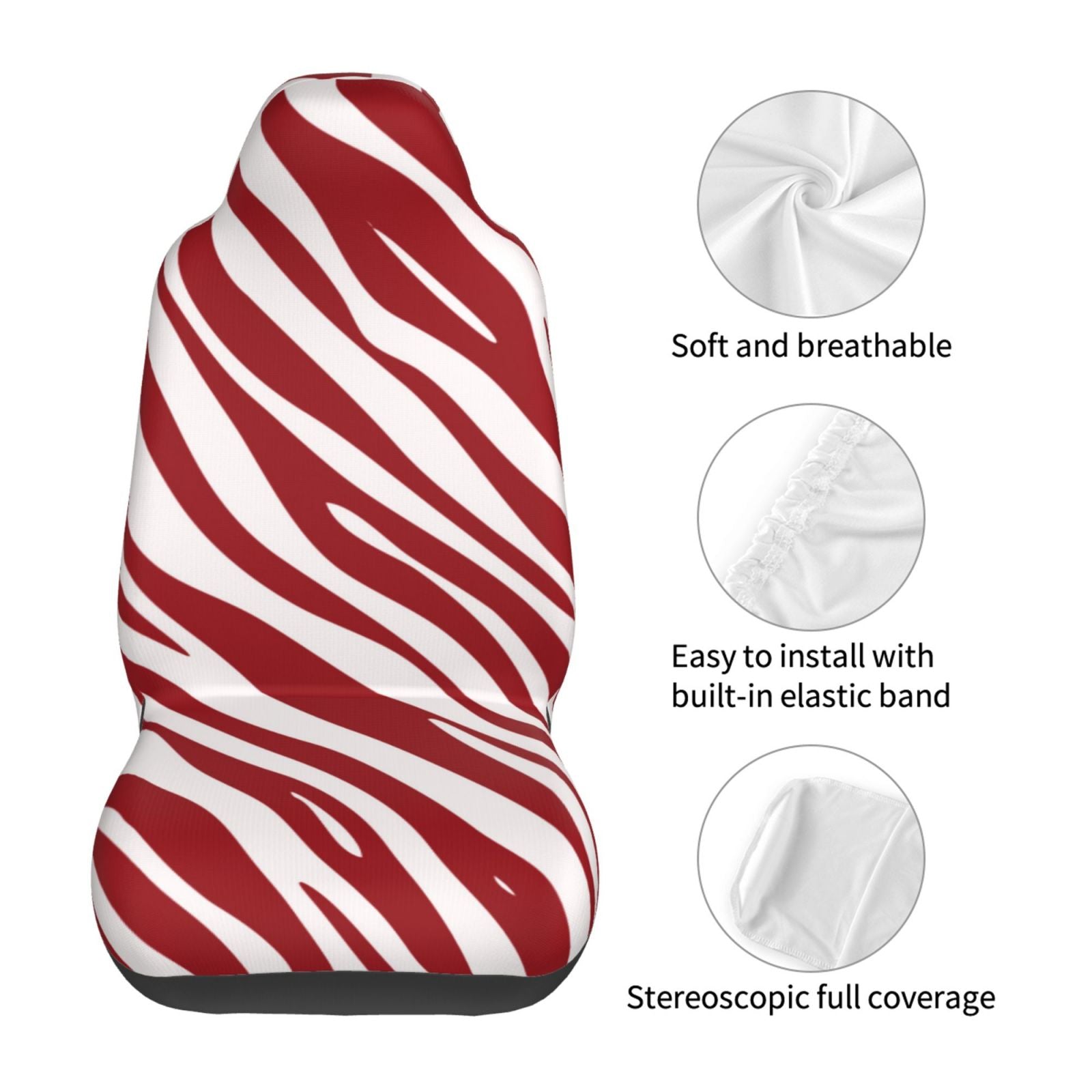 TEQUAN Front Seat Covers， Red Zebra Texture Pattern 2 Piece Car Seat Cover Fit Most Car SUV Truck Van