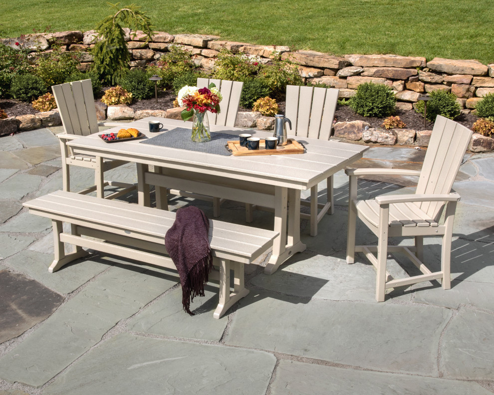 POLYWOOD Quattro 6 Piece Farmhouse Dining Set With Bench   Transitional   Outdoor Dining Sets   by POLYWOOD  Houzz