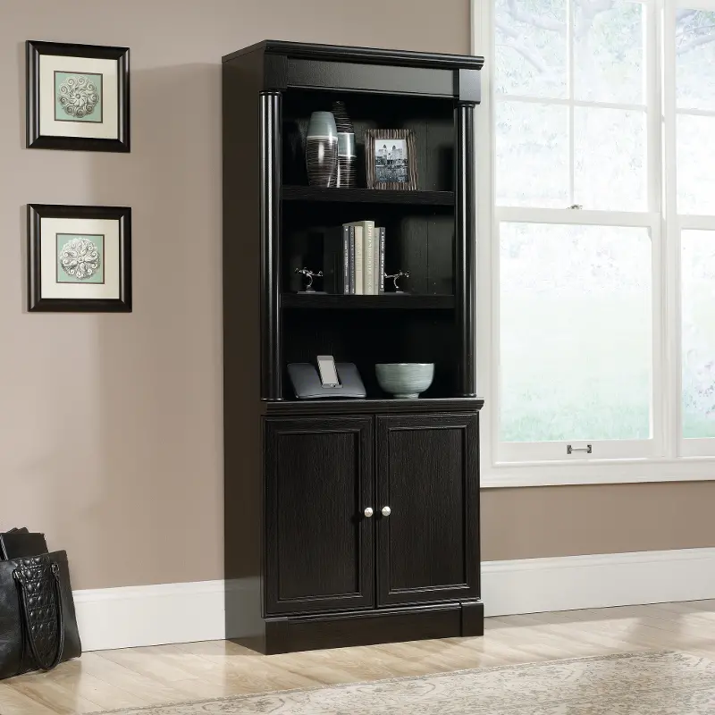 Black Oak Library with Doors - Padillia