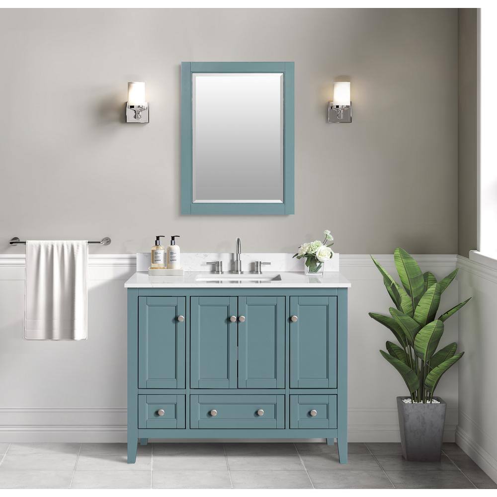 Home Decorators Collection Beverly 43 in. W x 22. D x 35. H Vanity in Aegean Teal with White Engineered Stone Vanity Top 20303-VS43EC-AT