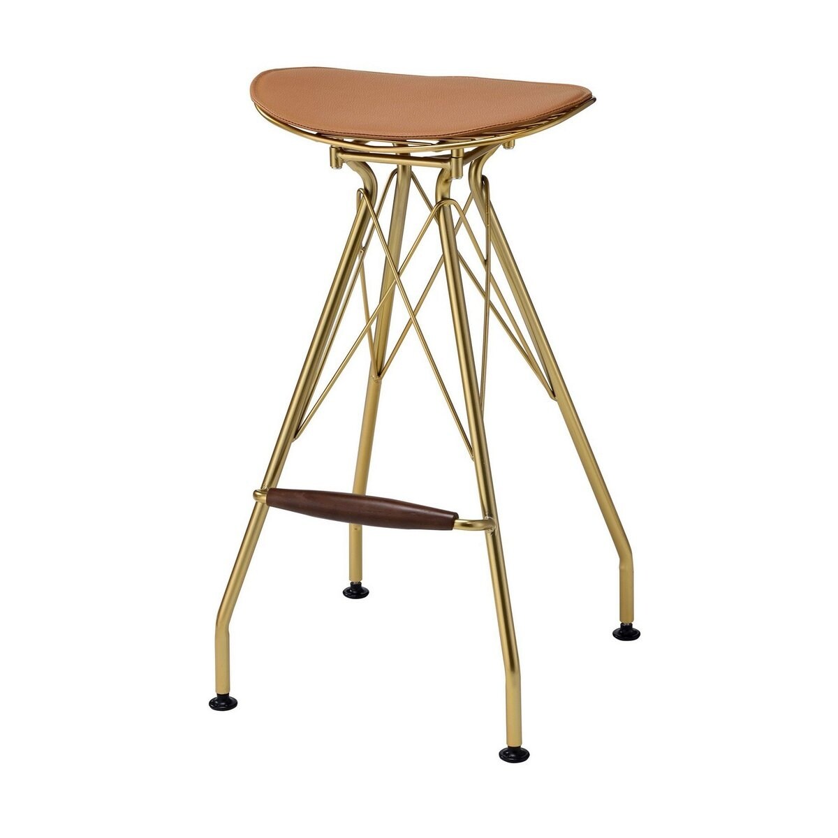 Metal Backless Barstool with Flared legs and Braces Support， Set of 2， Gold - 30 H x 17 W x 17L Inches