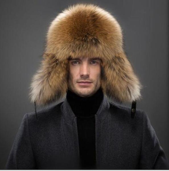 Men's Fur Hat Winter Warm Fur Cap Fox Fur Leather Russia Aviator Hats For Outdoor