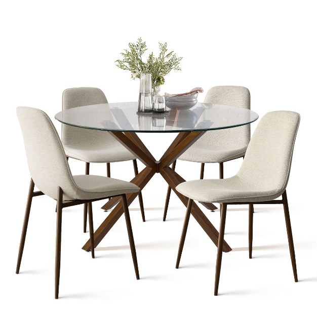 Olive oslo Round Glass Dining Table With Chairs 5 piece Round Clear Glass Dining Table Set With 4 Upholstered Dining Chairs Walnut Legs the Pop Maison