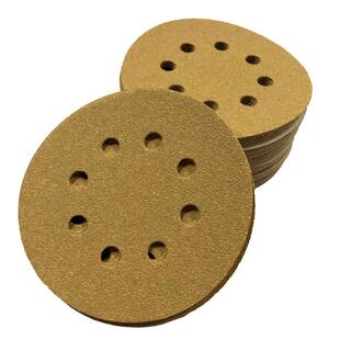 Karebac 5 in. 8-Hole Gold 220-Grit Stearated Aluminum Oxide Hook and Loop Sanding Discs (50 per Box) K3-585-220