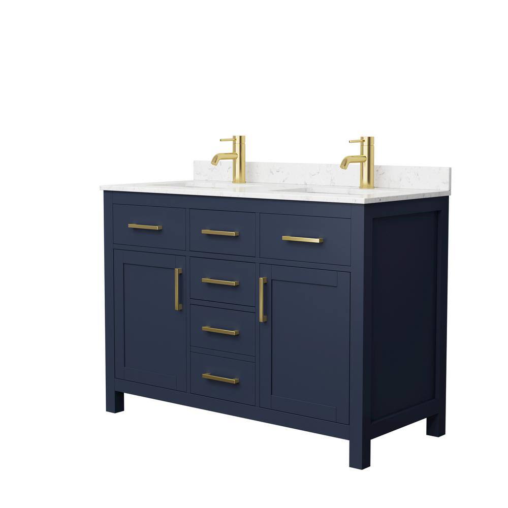 Wyndham Collection Beckett 48 in. W x 22 in. D x 35 in. H Double Sink Bathroom Vanity in Dark Blue with Carrara Cultured Marble Top WCG242448DBLCCUNSMXX