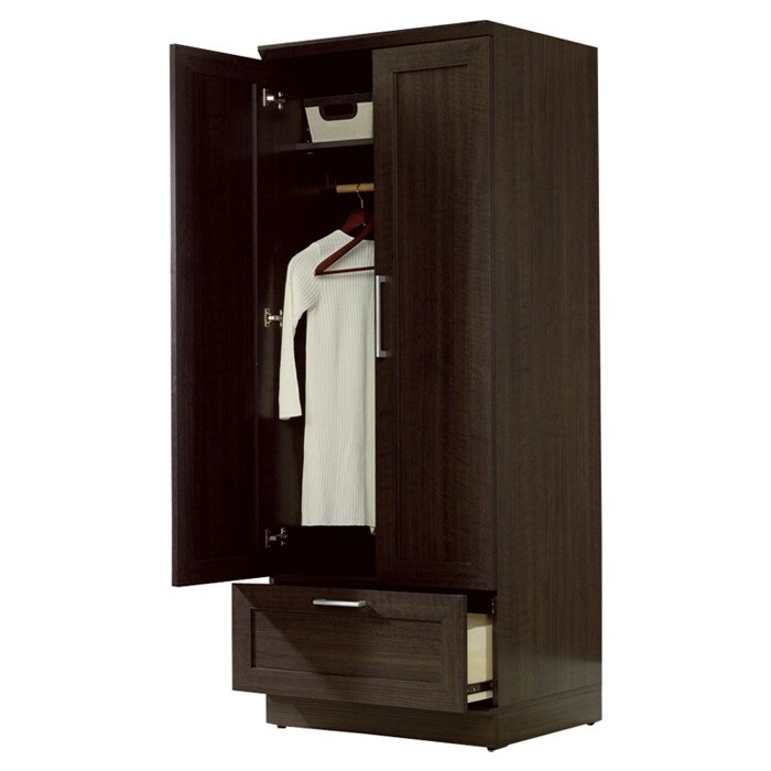 Dark Brown Wood Wardrobe Cabinet Armoire with Garment Rod   71.2'' H x 29'' W x 21'' D