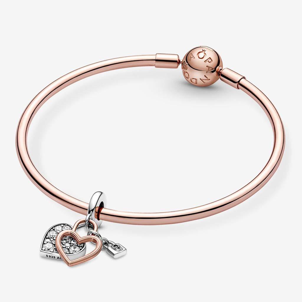 PANDORA  Heart Padlock Double Dangle Charm