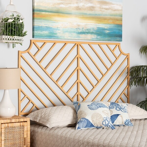 Giza Modern Bohemian Natural Rattan Wall-mountable Headboard-Queen - - 35732463