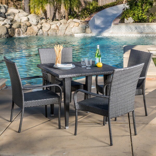 Outdoor Delani 5piece Wicker Dining Set by Christopher Knight Home