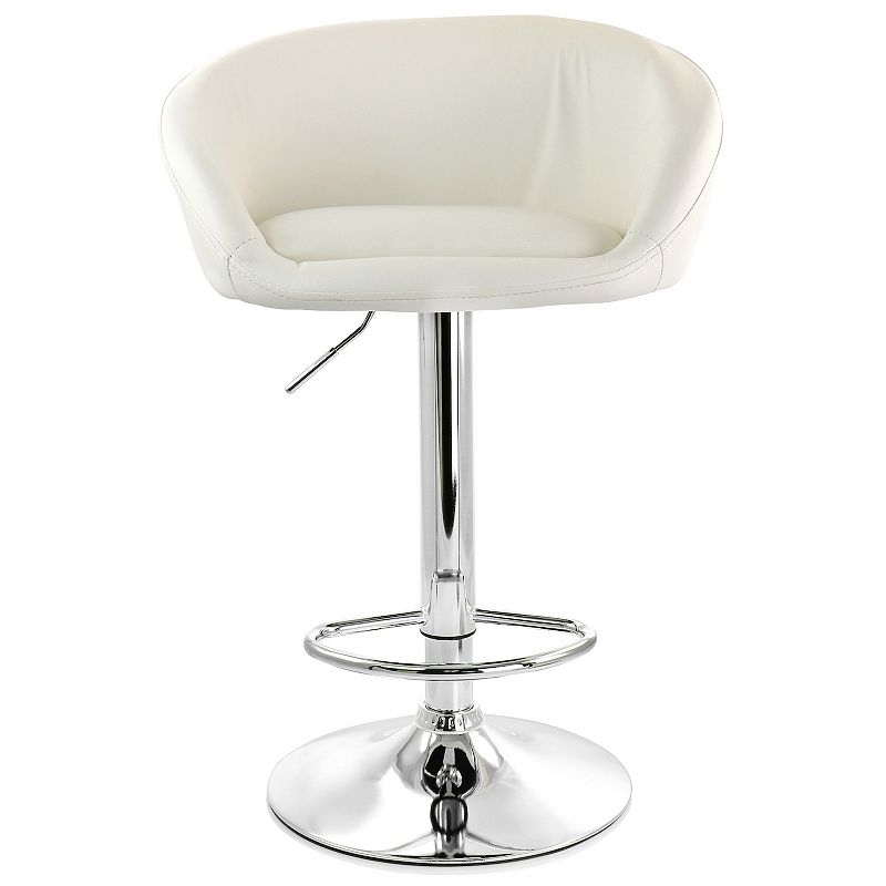 Elama 2 Piece Adjustable Faux Leather Bar Stool in White with Chrome Base