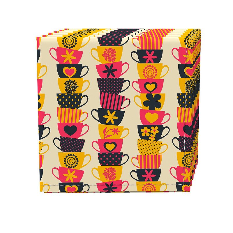 Napkin Set， 100% Polyester， Set of 4， 18x18， Stacked Colorful Mugs