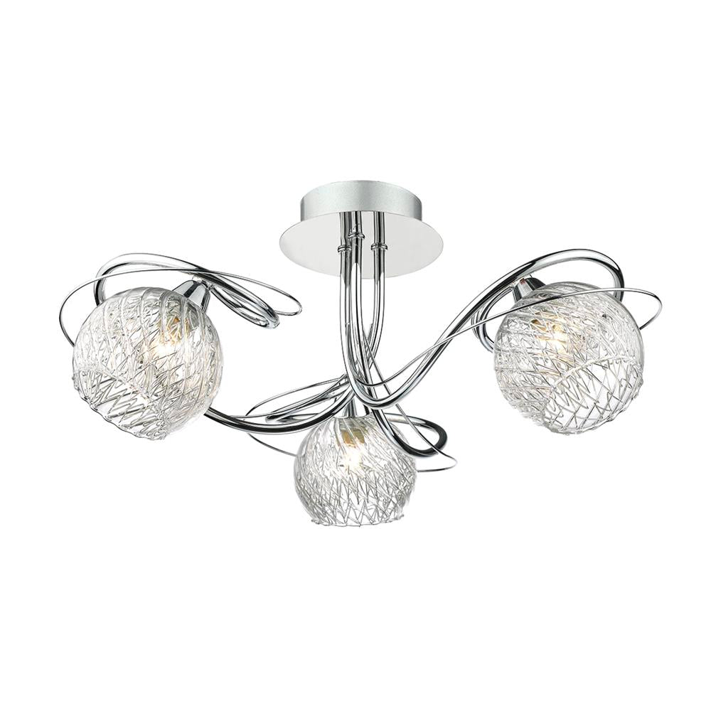 DAR REH0350 Rehan Polished Chrome 3 Lamp Semi Flish with Decorative Glass Shades