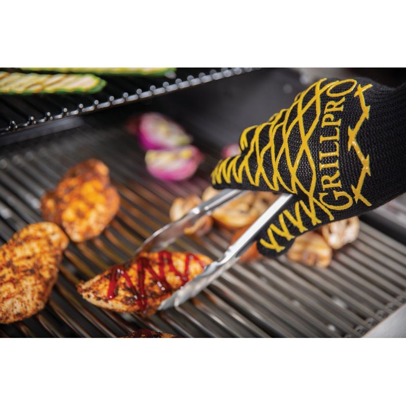 GrillPro Heat Resistant Barbeque Mitt 1 Size Fits Most Black Yellow