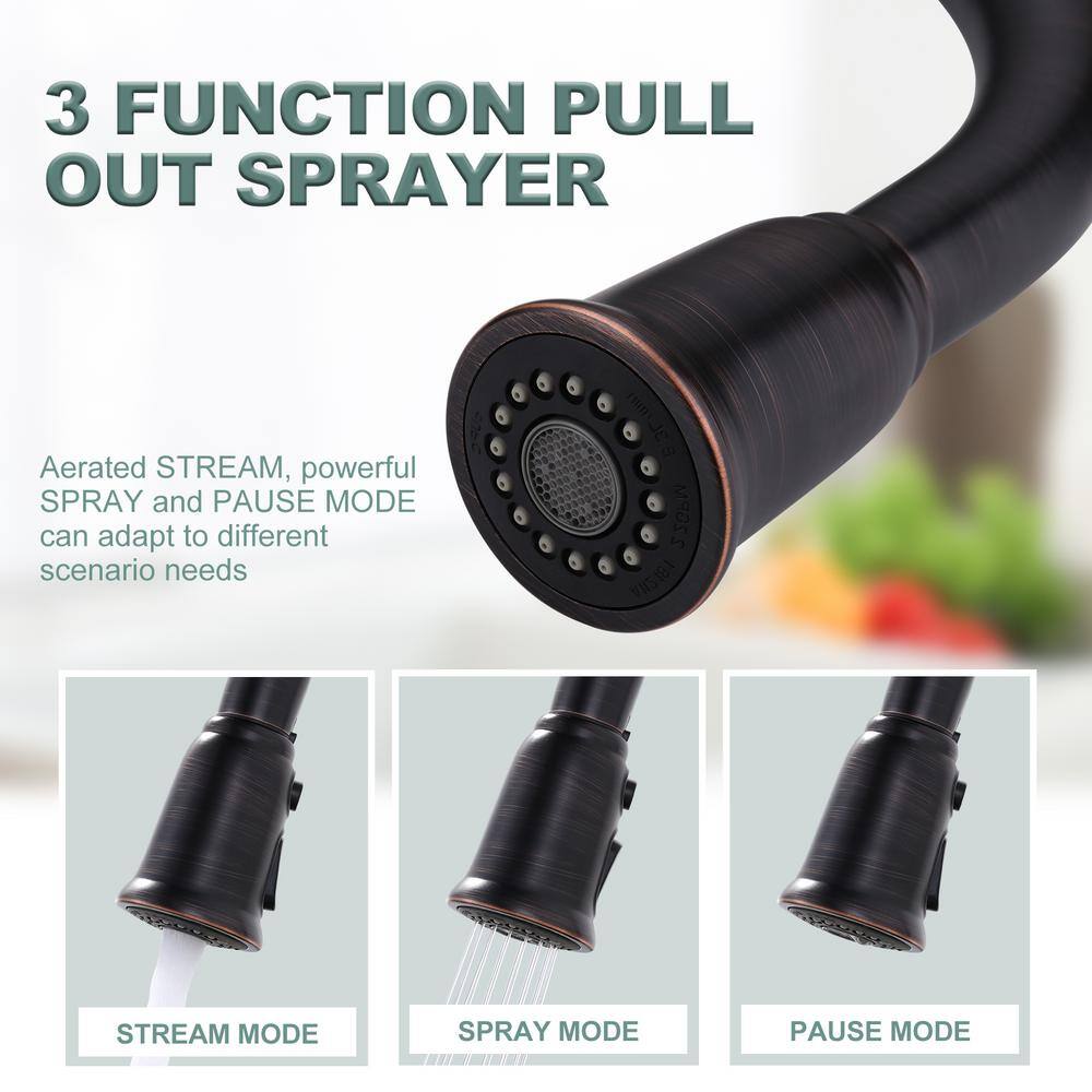 ARCORA Single Handle Pull Out Sprayer Kitchen Faucet Included Deckplate in Oil Rubbed Bronze AR7100101RB