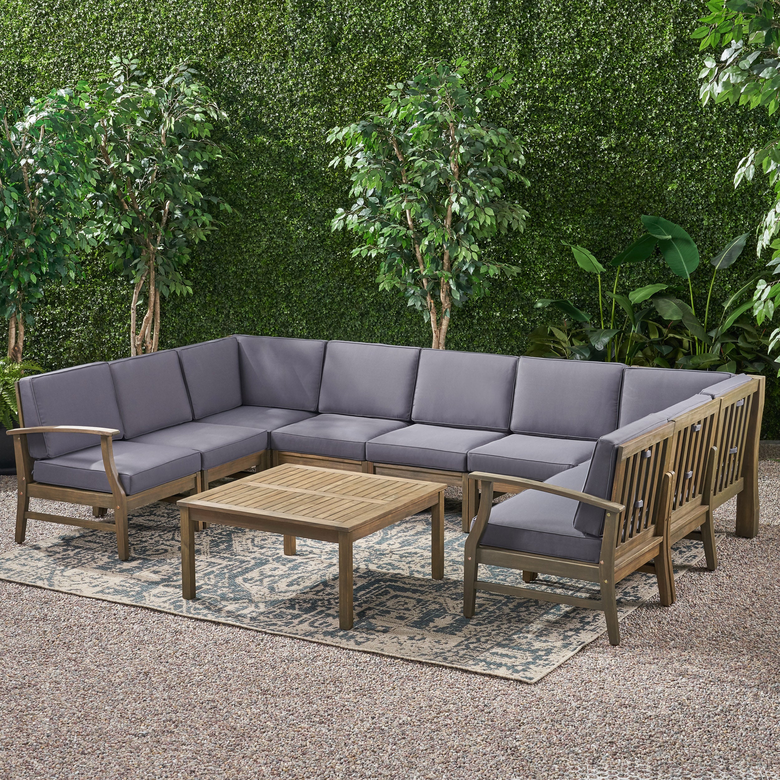 Judith Outdoor 10 Piece Acacia Wood Sofa Sectional Set