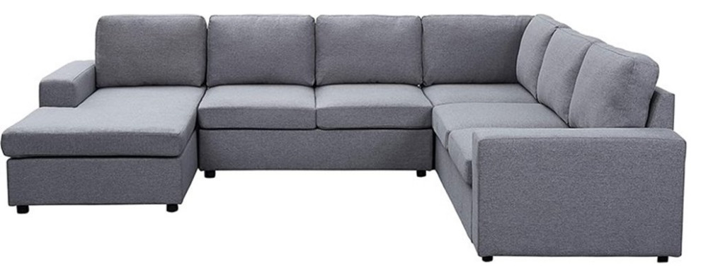 Bowery Hill Contemporary Fabric 6 Seat Reversible Sectional Sofa Chaise in Gray   Transitional   Sectional Sofas   by Homesquare  Houzz