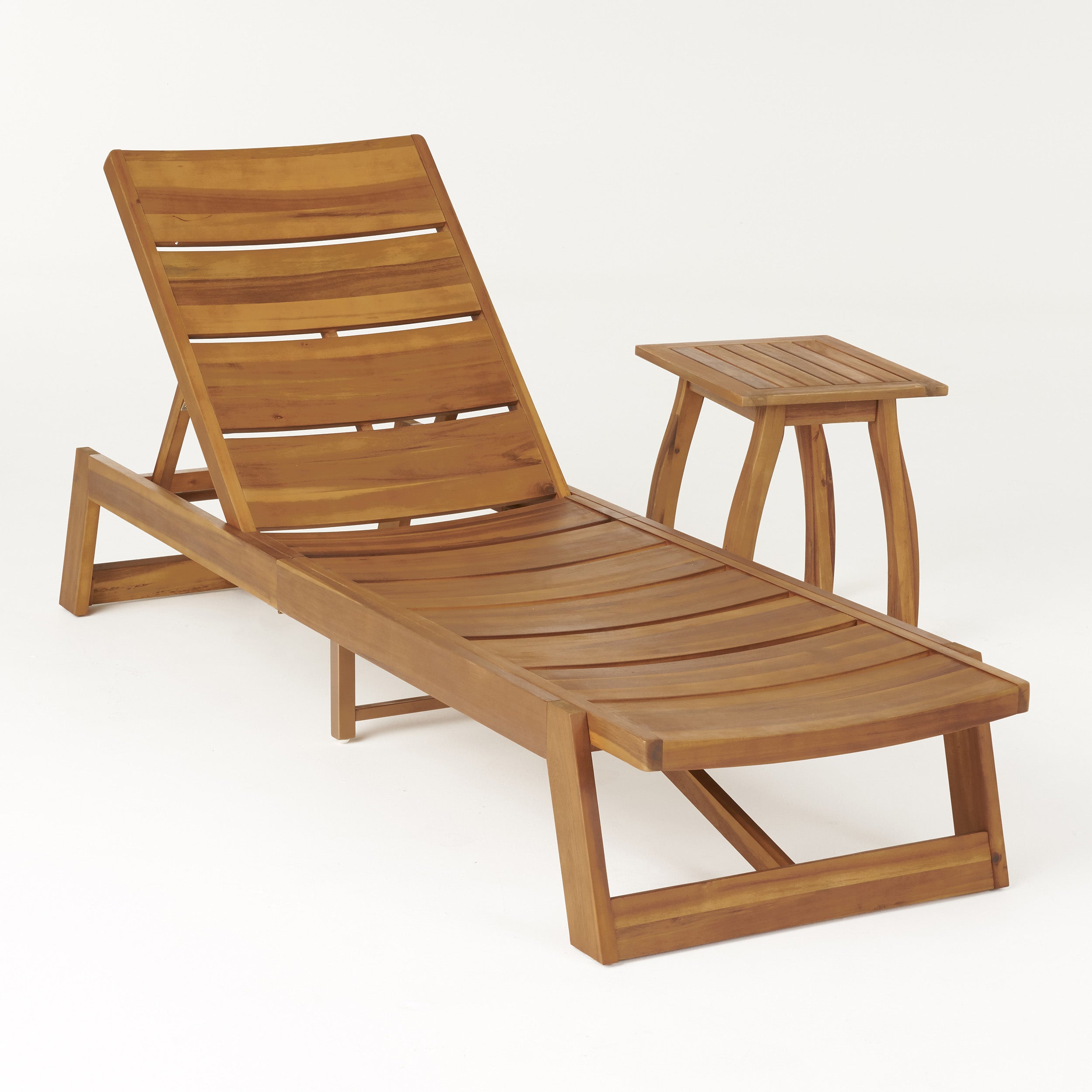 Emileigh Outdoor Acacia Wood Chaise 2 Piece Lounge