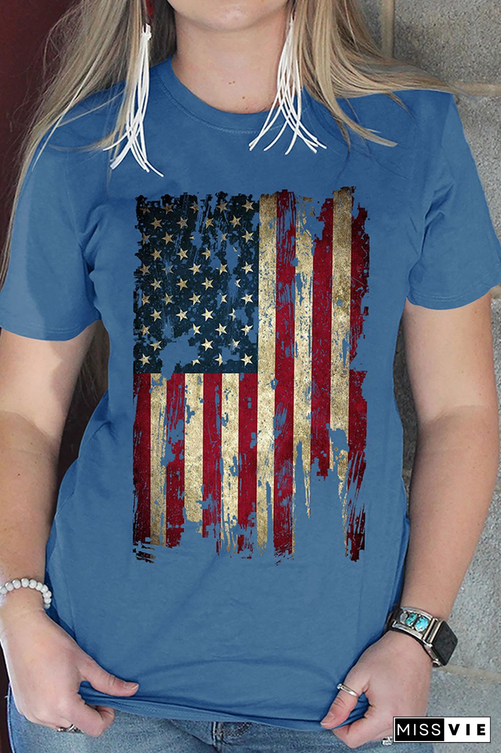 America Flag Print Graphic Tees for Women Wholesale Short Sleeve T shirts Top