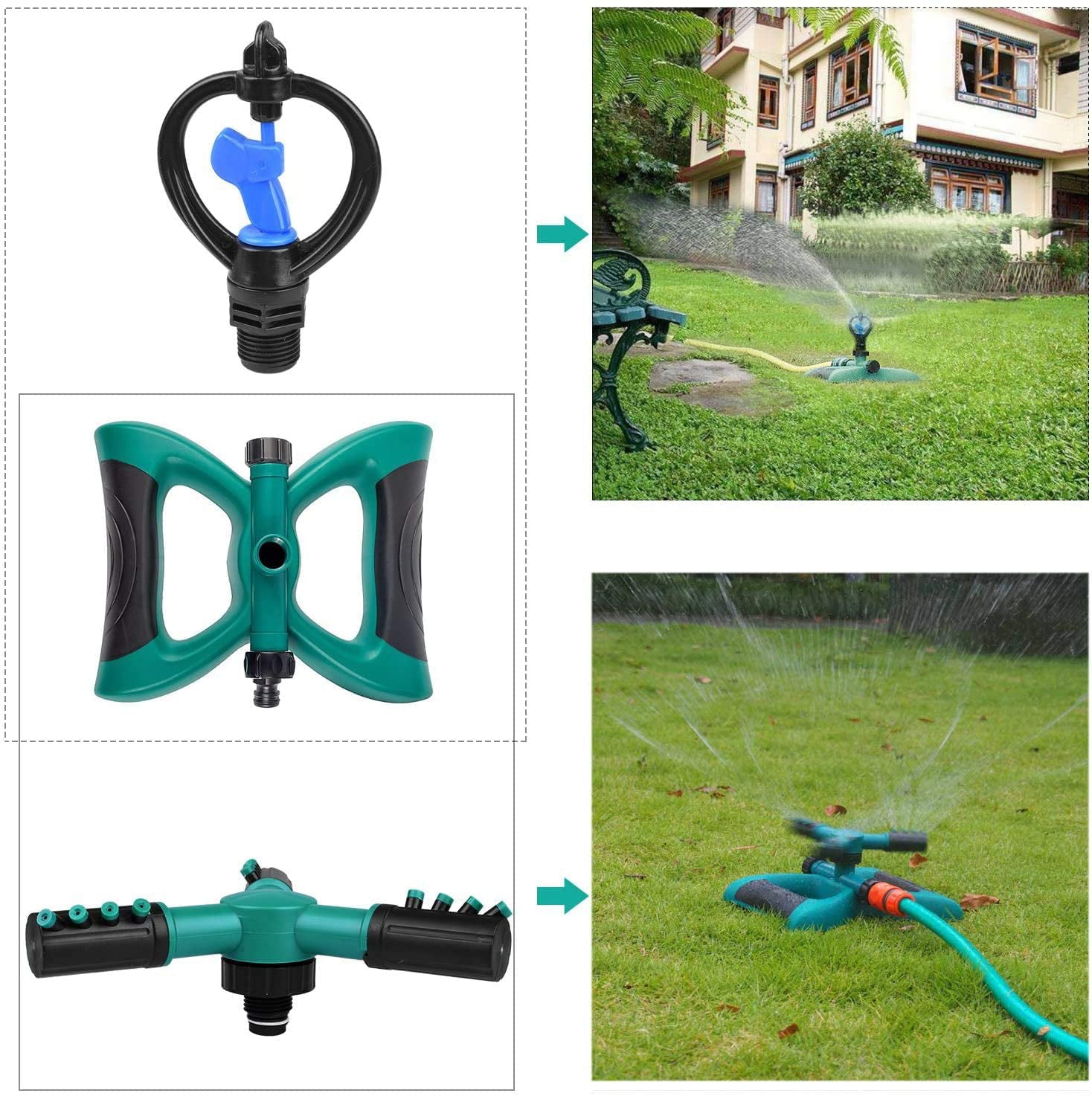 Flantor Lawn Sprinkler Automatic Sprinklers for Garden Water Sprinklers for Lawns 360 Rotating Adjustable Lawn Irrigation System