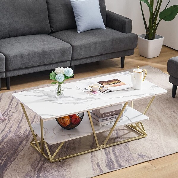 Ivinta Marble Gold Coffee Table， Modern Central TV Table - 23