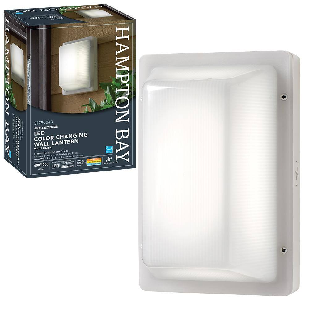 Hampton Bay 9 in. White LED Outdoor Impact Resistant Light 3 Color Temperature Option Weather Rust Resistant 600 to 1200 Lumen Boost 504091110