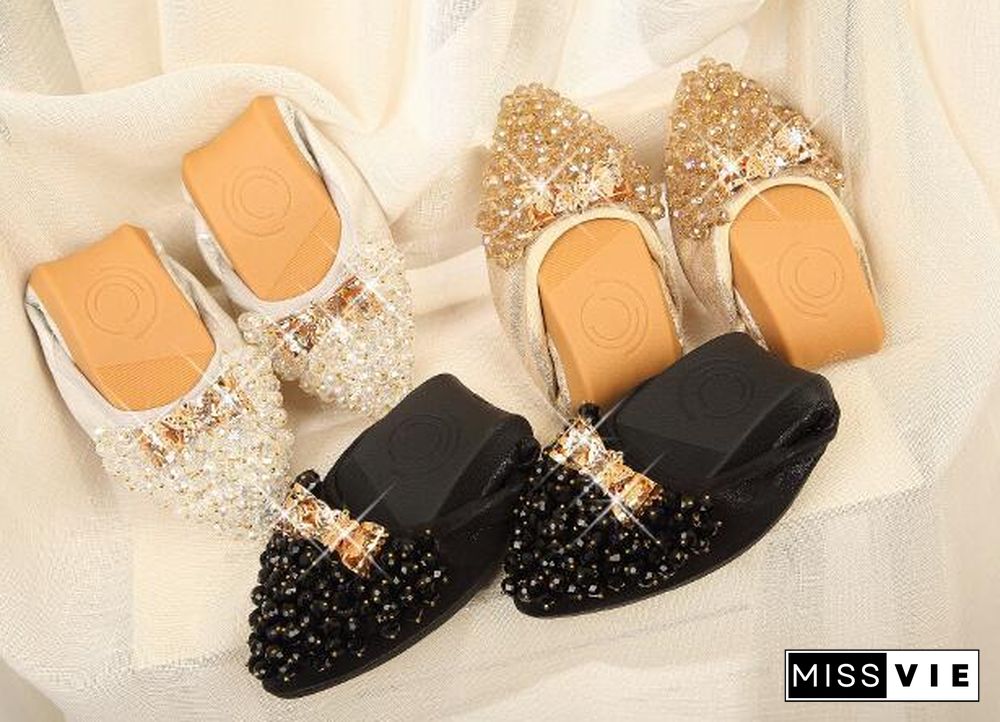 Woman Sequined Flat Shoes Elegant Rhinestone Fashion Foldable Flats