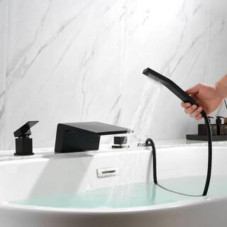 FLG Single-Handle Deck-Mount Roman Tub Faucet with Hand Shower in Matte Black SS-0025-MB