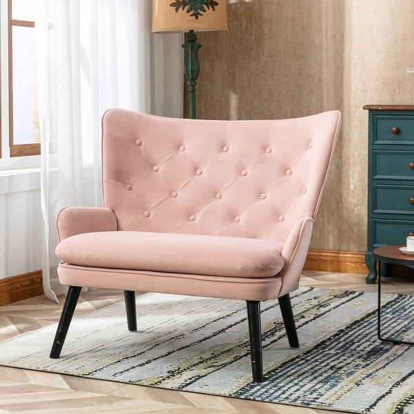 Double Fabric Upholstered Armchair High Back Accent Chair