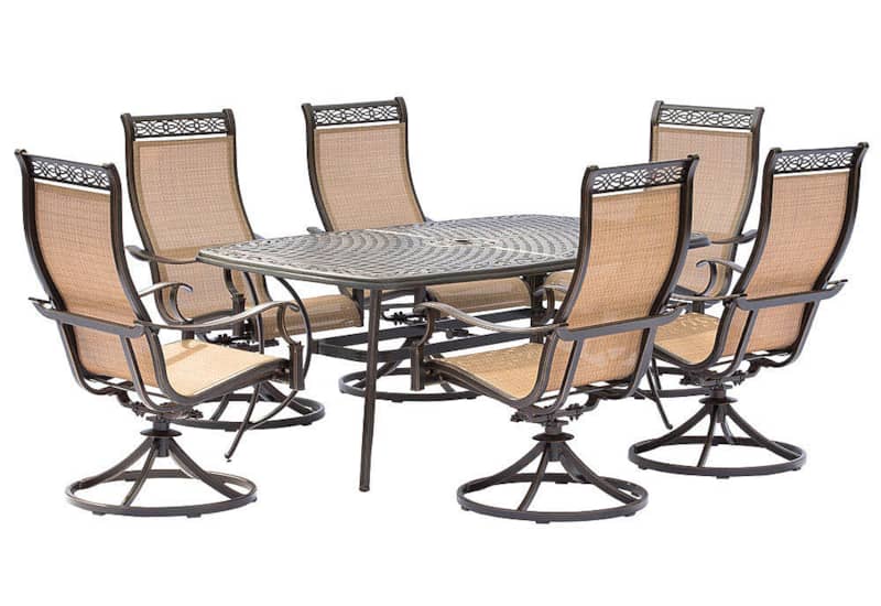 Hanover Manor 7-Piece Outdoor Dining Set With Six Swivel Rockers And A Large Cast-Top Dining Table