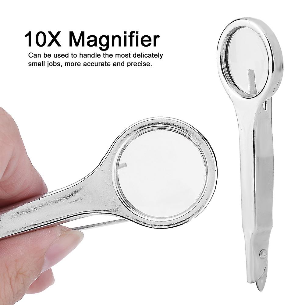 Portable Stainless Steel Multi-functional Tweezer With 10x Magnifier Magnifying Glass