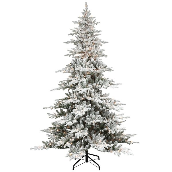 Puleo International 6.5 ft. Prelit Flocked Utah Fir Artificial Christmas Tree