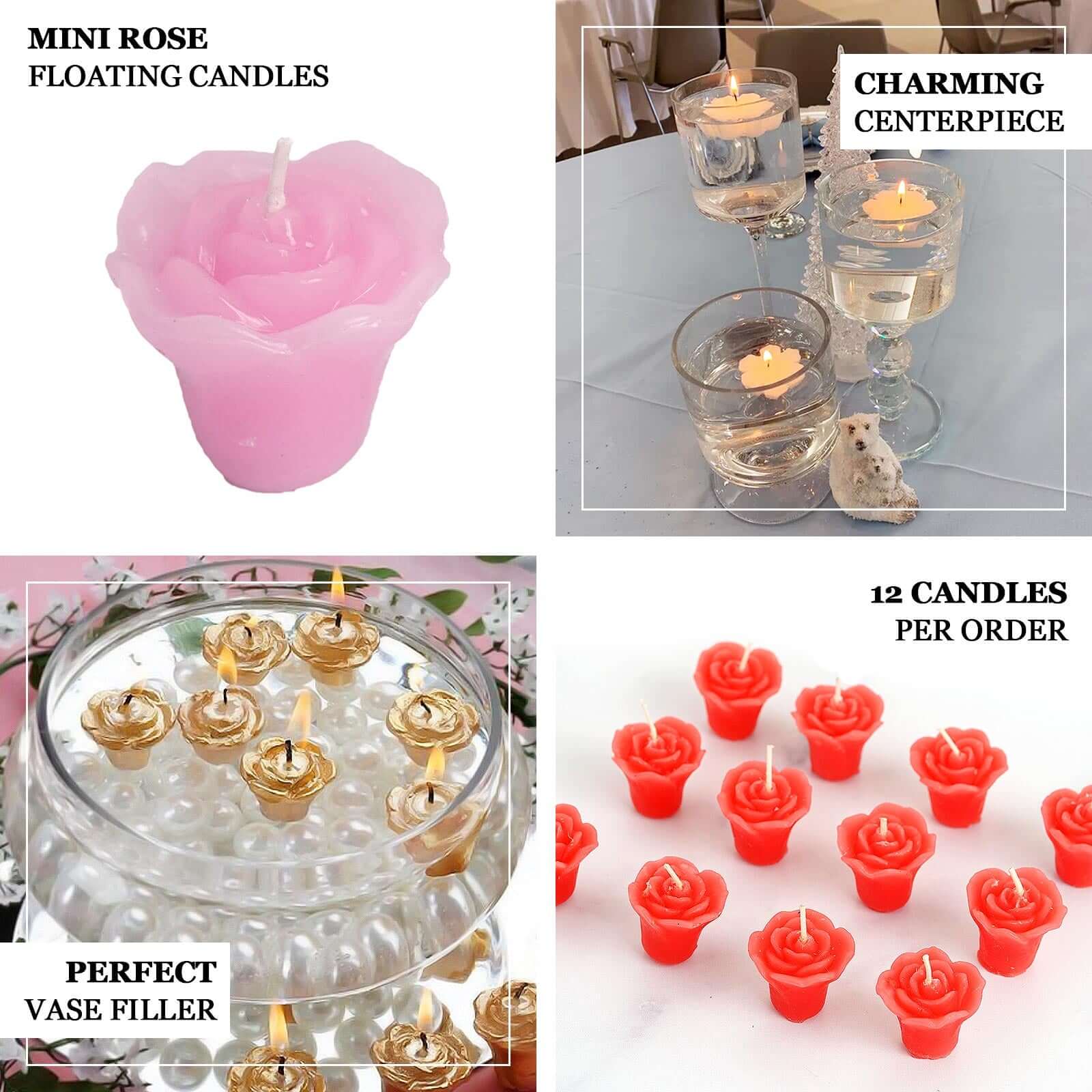 12 Pack Gold Mini Rose Flower Floating Candles Wedding Vase Fillers 1