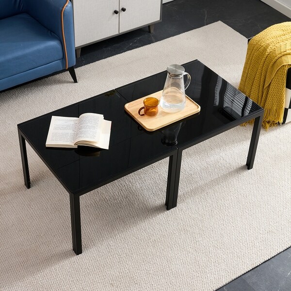 Coffee Table Set of 2，Square with Tempered Glass Finish