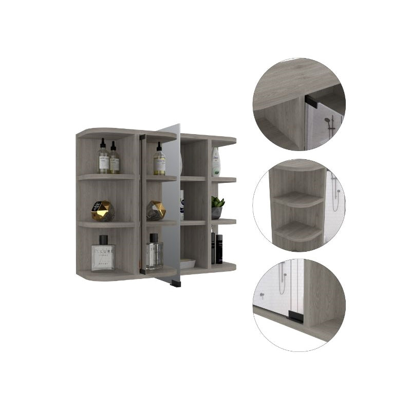 FM FURNITURE Valdez Medicine Cabinet With Six Shelves Light Gray Engineered Wood