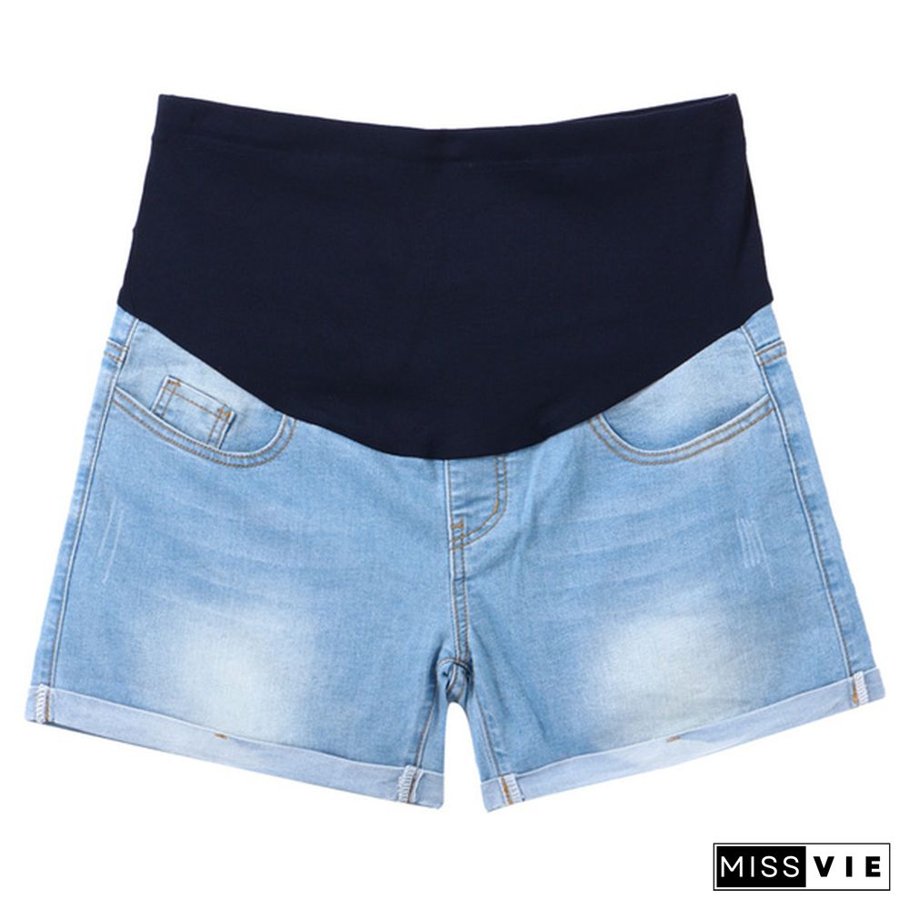 Summer Pregnant Women Denim Shorts Maternity Casual Elastic Waist Belly Shorts