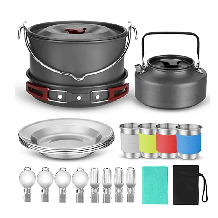 Aluminium Camping Pot Set Hiking Backpacking Cookware Outdoor Camping Cooking Cookware Set