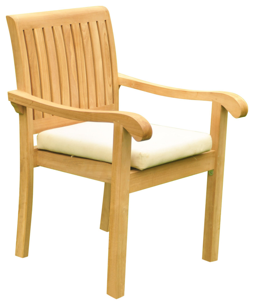 Nain Stacking Arm Chairs  Outdoor Dining Patio  Set of 2   Transitional   Outdoor Dining Chairs   by Teak Deals  Houzz