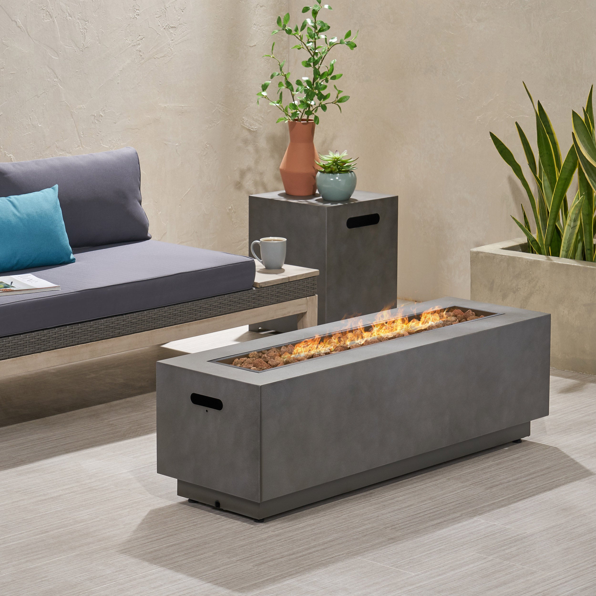 Jefferson Outdoor Rectangular Fire Pit with Tank Holder