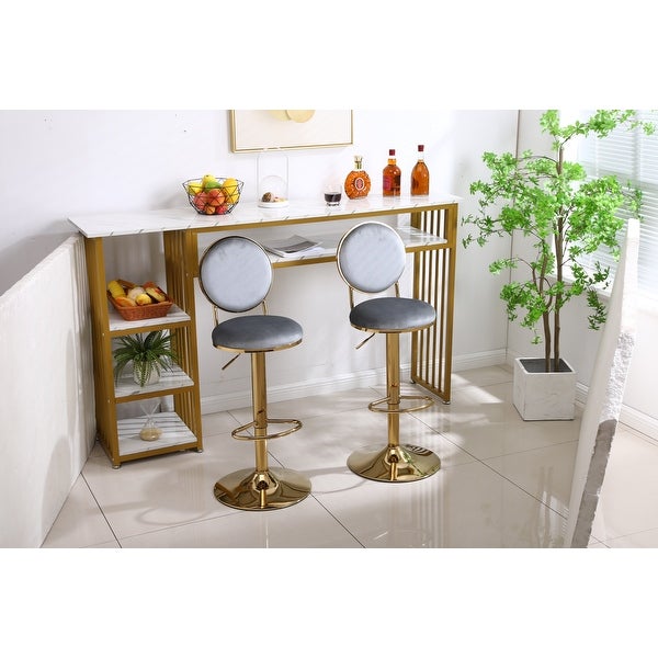 Bar Stools Set of 2 Velvet Breakfast Dining Bar Stools Counter Height Bar Chairs with Metal Frame And Footrest