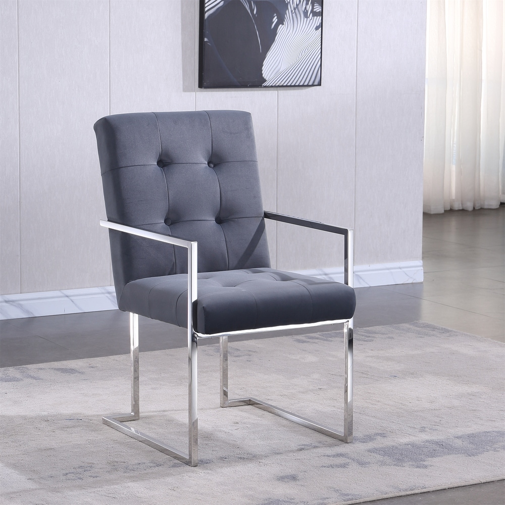 Velvet Dining Chair Tufted Design and Silver Finish Stainless Base