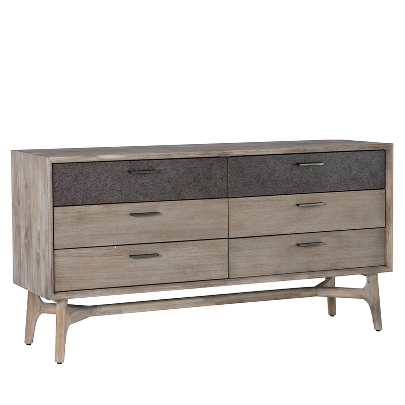 CORBIN Dresser 6 Drawers 155cm Acacia Solid Wood - Sandblast