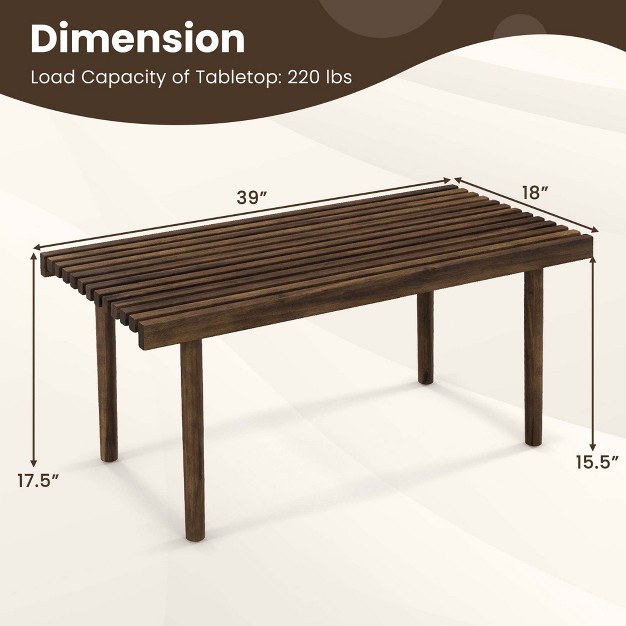 Coffee Table Rubber Wood Rectangle Cocktail Tea Table Slatted Tabletop Brown